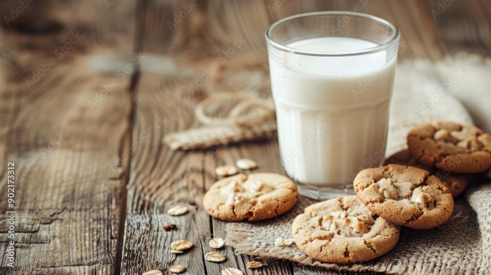 Healthy milk and cookies on a wooden background Healthy milk and cookies on a wooden background