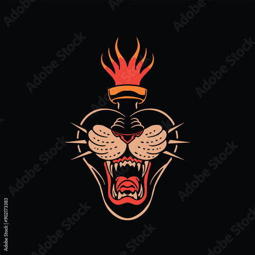 panther tattoo illustration vector design