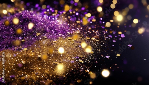 gold and purple glitter on black background