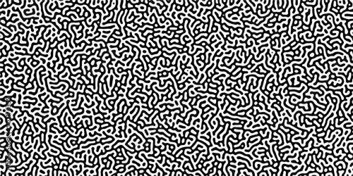 Turing reaction diffusion monochrome seamless pattern with chaotic motion. Linear design with biological shapes. Organic lines in Memphis. abstract truing organic wallpaper background.	