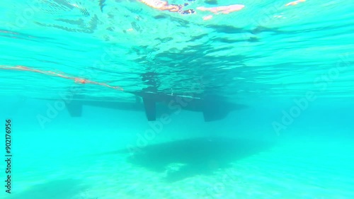 underwater view of sea or ocean with sandy beach in a sunny day of vacations outdoors 
 photo