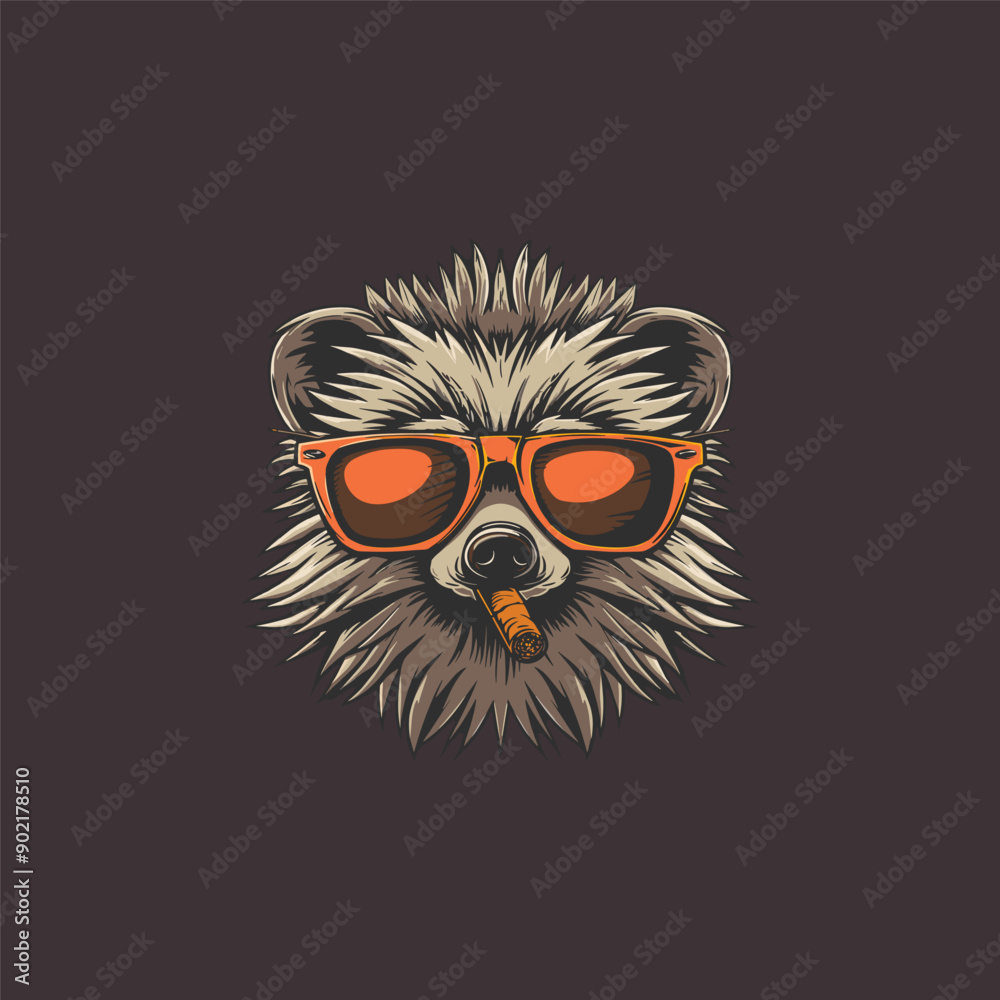 Fototapeta premium vector illustration of a unique Hedgehog in a business suit and smoking a Hedgehog cigar