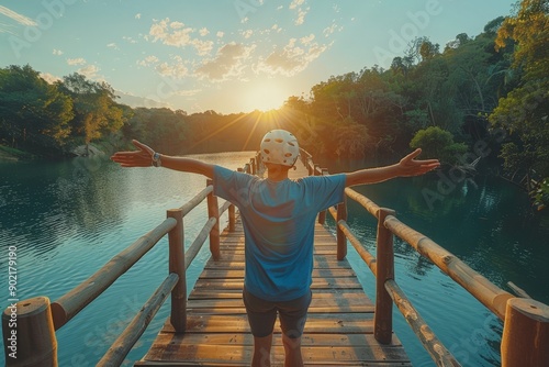 Youthful Skateboarder Embracing Sunset on Dock
