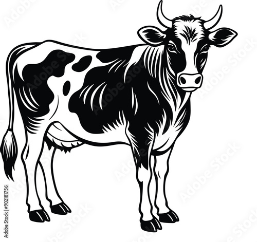 Cow silhouettes vector illustration. Black and white cows on a white background