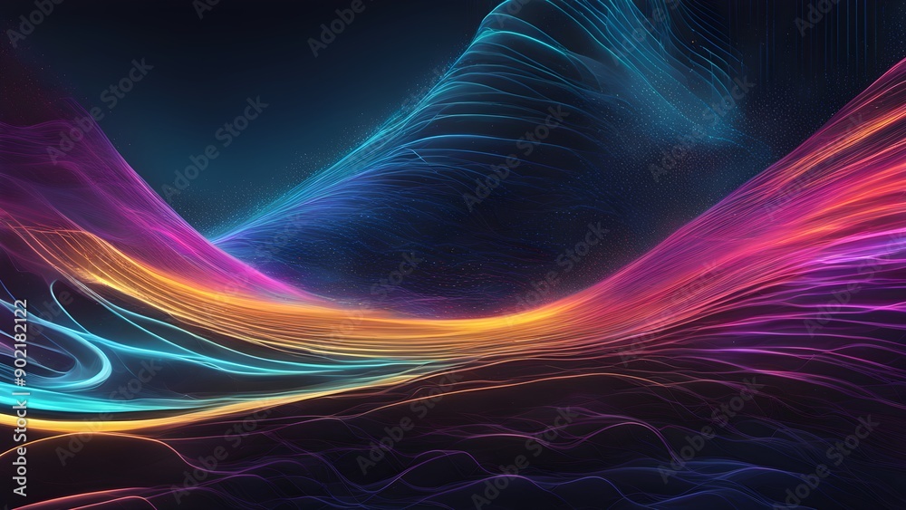 Obraz premium A colorful, abstract landscape with a mountain range in the background