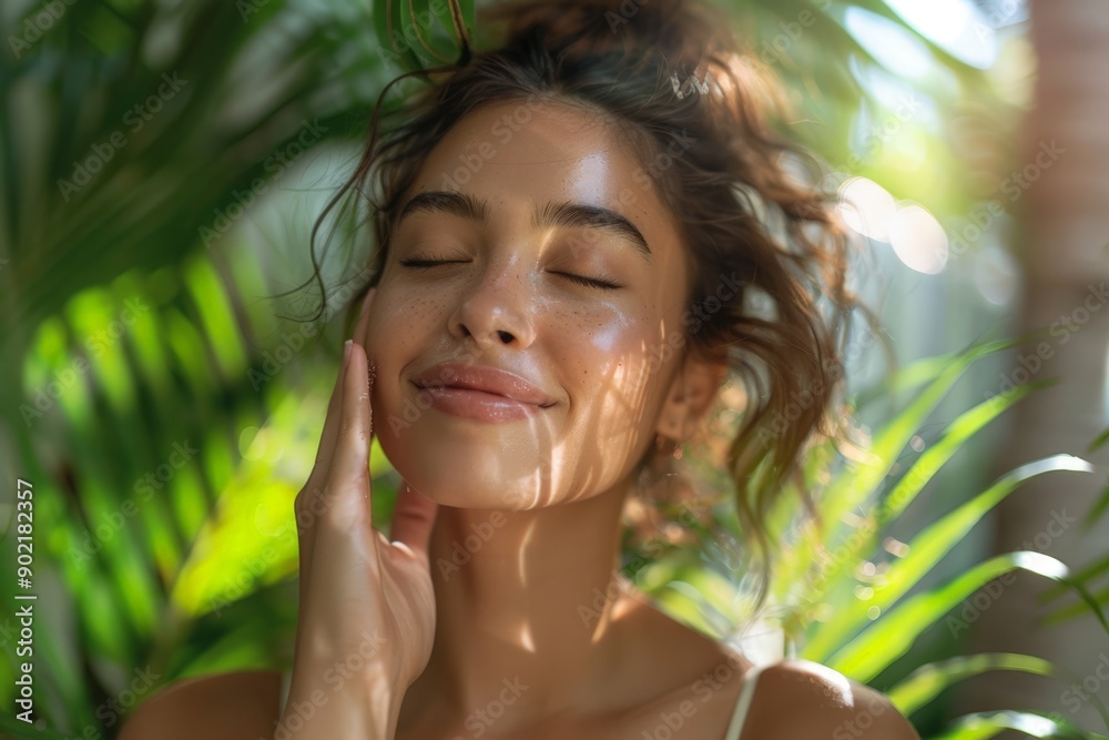 Woman's Relaxed Moment in a Tropical Setting Woman's Relaxed Moment in a Tropical Setting