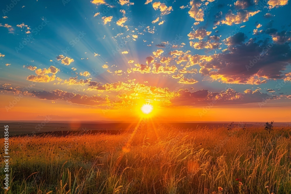 Fototapeta premium Sunset over a field of tall grass
