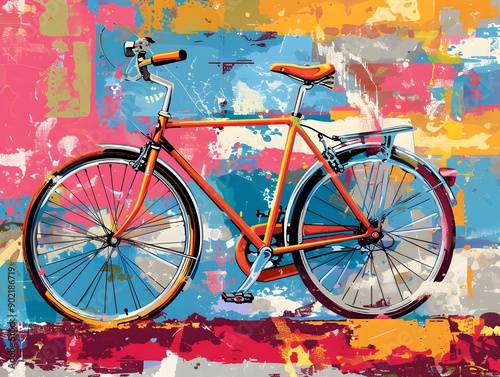 Vibrant Pop Art Bicycle with Bold Colorful Patterns and Dynamic Composition © panu101
