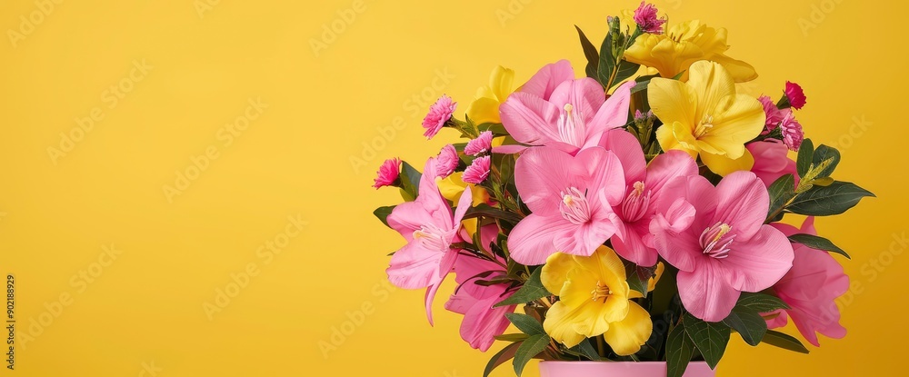 Spring Flowers On A Yellow Background, Symbolizing Renewal And Joy Spring Flowers On A Yellow Background, Symbolizing Renewal And Joy