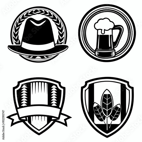 Set of Oktoberfest food and symbols Festival Elements silhouette with Beer Fest round badges, Oktoberfest festival design vector elements.