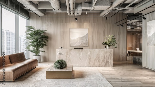 Modern Office Lobby Interior with Natural Elements