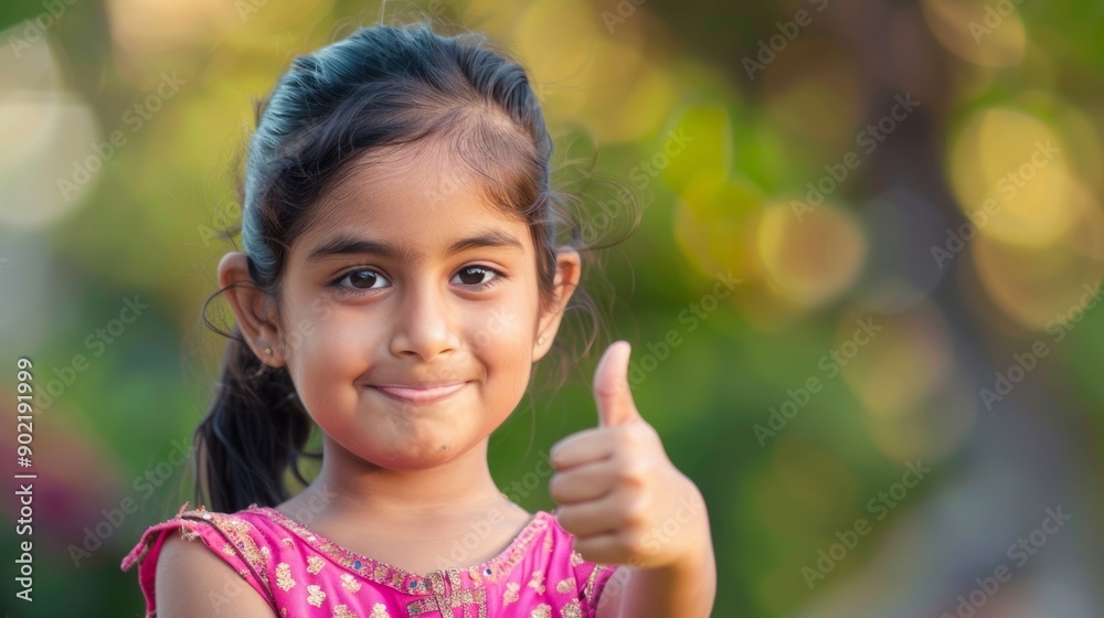 Indian asian small girl showing ok, perfect sign or thumbs up Indian asian small girl showing ok, perfect sign or thumbs up