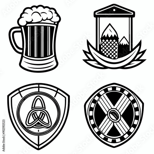 Set of Oktoberfest food and symbols Festival Elements silhouette with Beer fest round badges, oktoberfest festival vector design elements.
