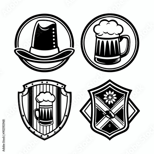 Set of Oktoberfest food and symbols Festival Elements silhouette with Beer fest round badges, oktoberfest festival vector design elements.
