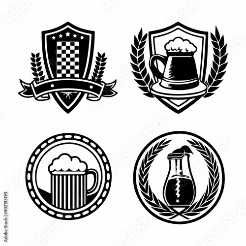 Set of Oktoberfest food and symbols Festival Elements silhouette with Beer fest round badges, oktoberfest festival vector design elements.
