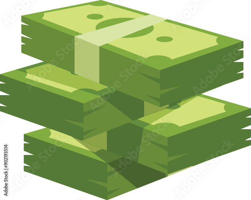 Three wads of banknotes stacked in ascending order illustrating increasing profits