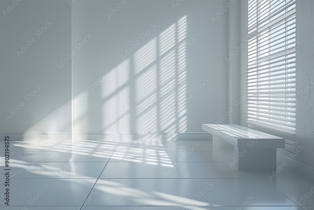 Obraz premium Sunlit Window with Blinds and Bench