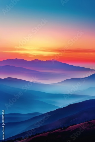 Sunset Haze over Mountain Range