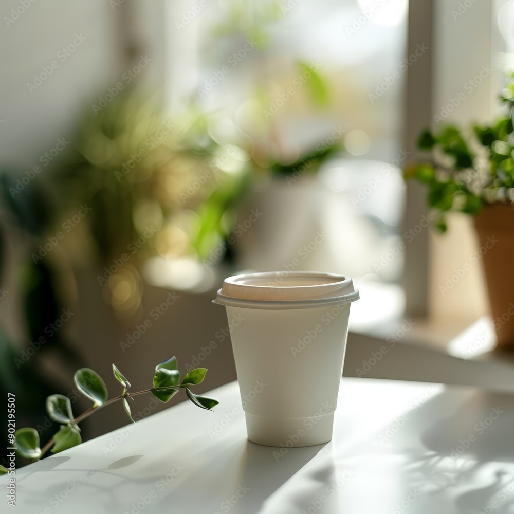 White Cup of Coffee on a Window Sill