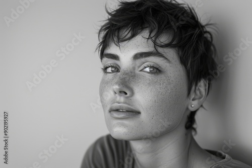 Confident Woman with Short Hair and Earring, Portrait