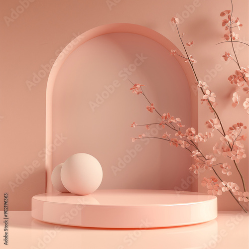 Peach Podium with Floral Arrangement