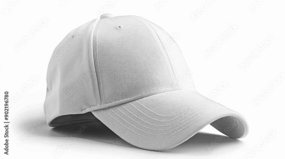 plain white baseball cap with a curved brim sits on a pristine white background, awaiting a unique design or logo to make it stand out. plain white baseball cap with a curved brim sits on a pristine white background, awaiting a unique design or logo to make it stand out.