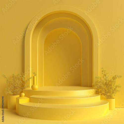 Yellow Podium with Arch and Plants