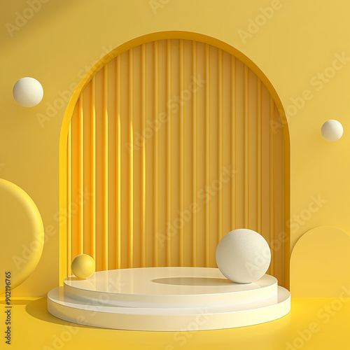 Yellow Podium with Spherical Objects