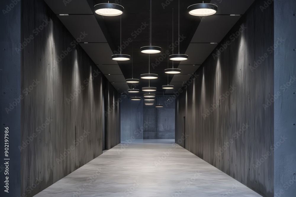 Modern Industrial Hallway with Recessed Lighting