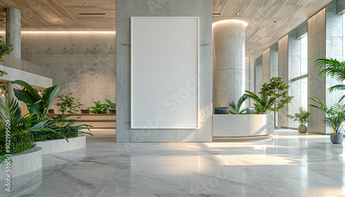 Modern hotel lobby high end finishes with empty frame
