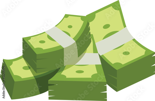 Bundles of green cash are stacked, representing wealth, profit, and financial success