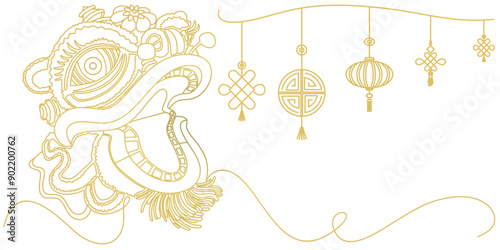 Chinese lion dance and lantern vector design, eps 2
