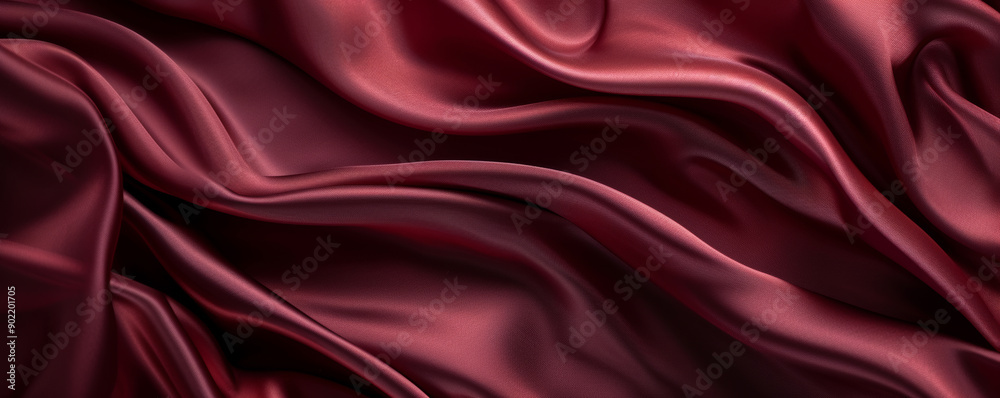 Fototapeta premium Red silk fabric with smooth waves and folds