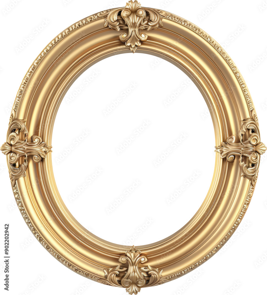 A ornate gold oval frame with intricate details.