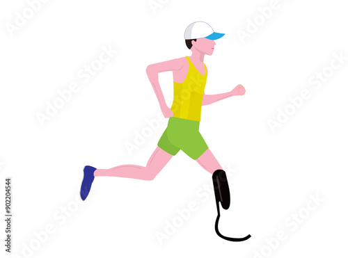 義足を使って走っている障がい者のランナーのイラストです。
