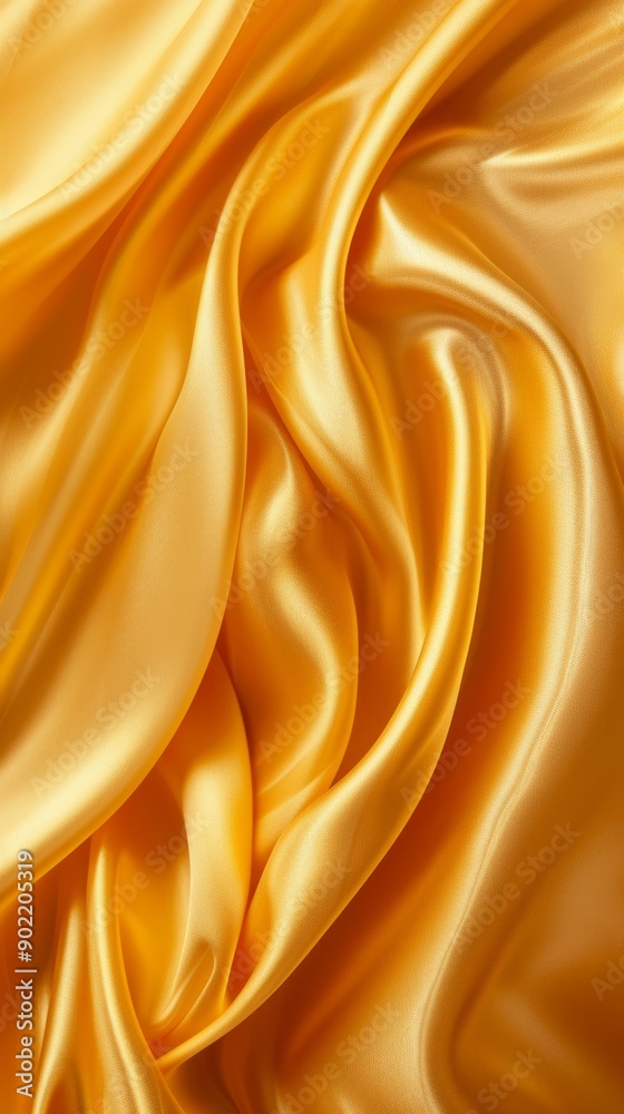 Fototapeta premium Smooth golden satin fabric texture, abstract background. Luxury and elegance concept