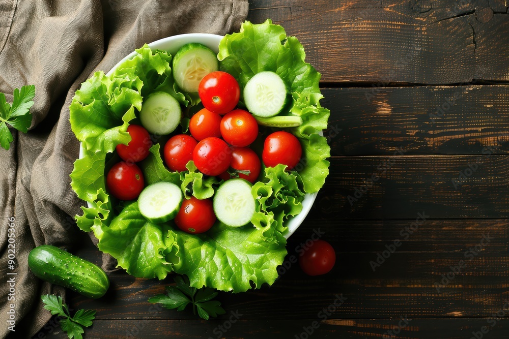 Fresh Green Salad with Cherry Tomatoes and Cucumbers Fresh Green Salad with Cherry Tomatoes and Cucumbers