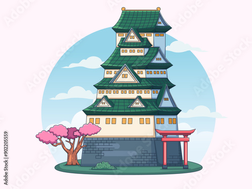 Illustration of a magnificent Japanese castle building with traditional architectural style.
Perfect for landing pages, websites, brochures, banners, animations, presentations, etc.