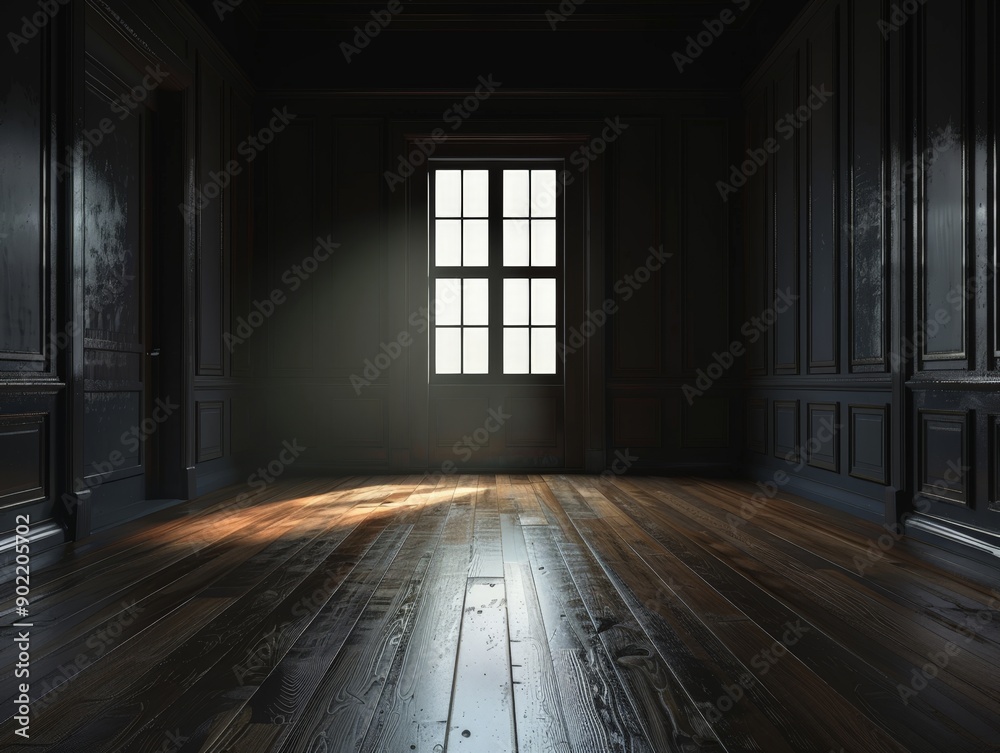 Elegant Dark Wood Room with Sunlight Streaming Through Window Elegant Dark Wood Room with Sunlight Streaming Through Window