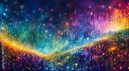 A colorful, abstract image with many dots and lines