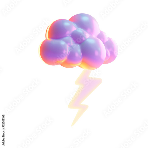 3D Lightning. Weather forecast emoji. Cartoon 3d rendering  isolated on white background
 photo