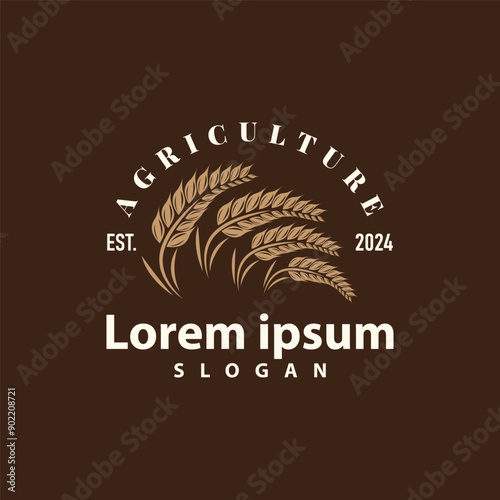Organic Rice Wheat Logo Agriculture Crop Bread Material Design Design Retro Vintage