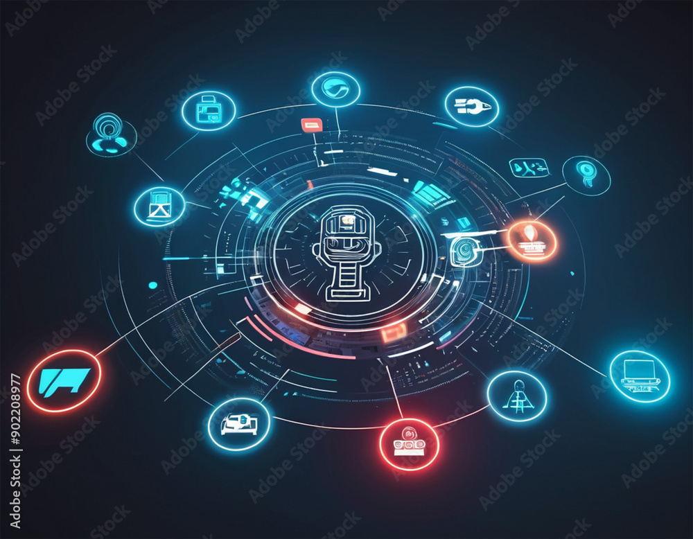 AI tech connects icons for smart industry, automation, and futuristic innovation. Global network. AI tech connects icons for smart industry, automation, and futuristic innovation. Global network.