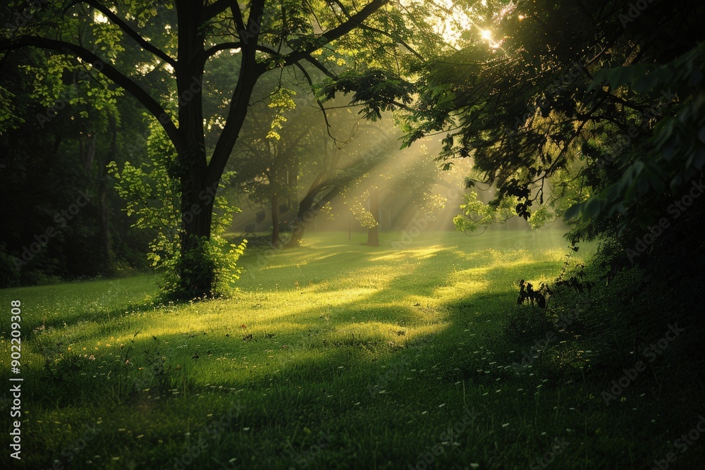 Obraz premium Sunlit Forest Path with Dappled Light