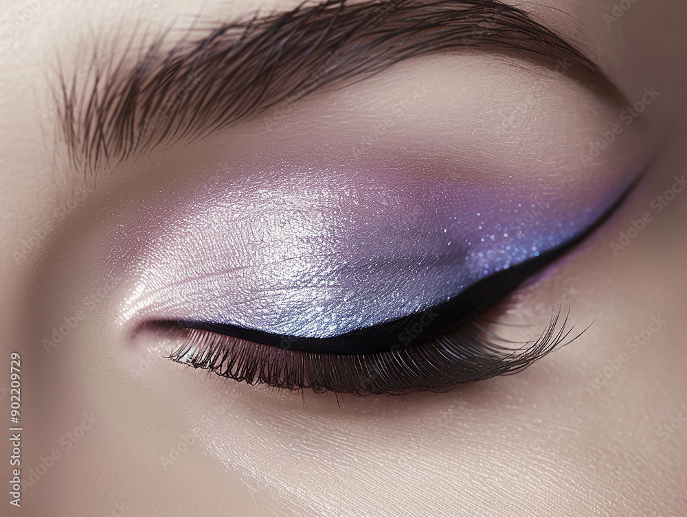 Fototapeta premium Glamorous Colourful Eyeshadow with Bold Winged Eyeliner