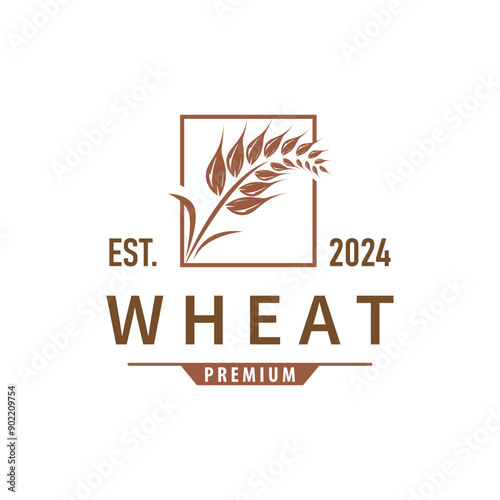 Organic Rice Wheat Logo Agriculture Crop Bread Material Design Design Retro Vintage
