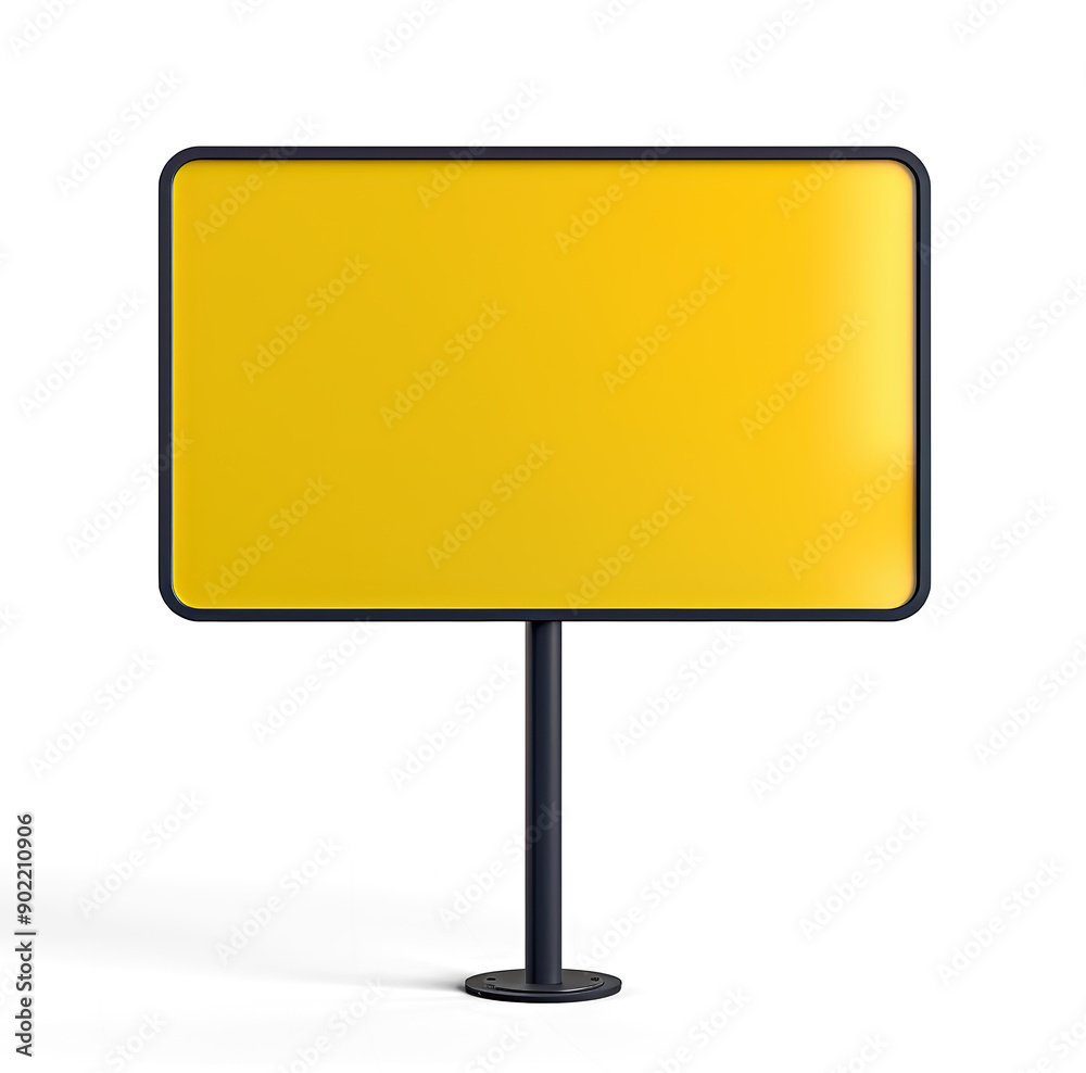 Blank yellow sign with a black frame and pole, isolated on transparent background Blank yellow sign with a black frame and pole, isolated on transparent background
