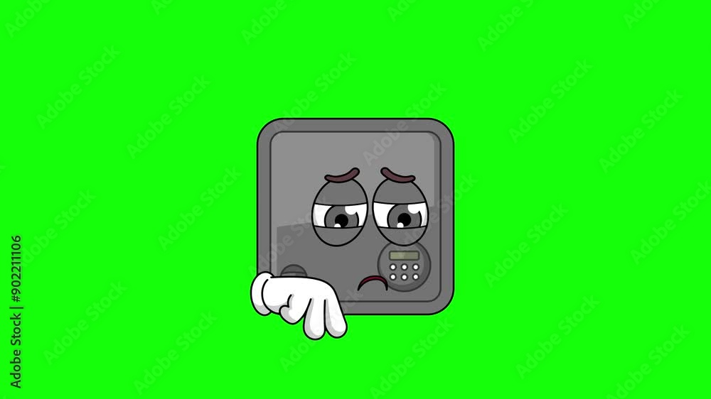 Sad safe box cartoon, mascot animation with green screen Sad safe box cartoon, mascot animation with green screen