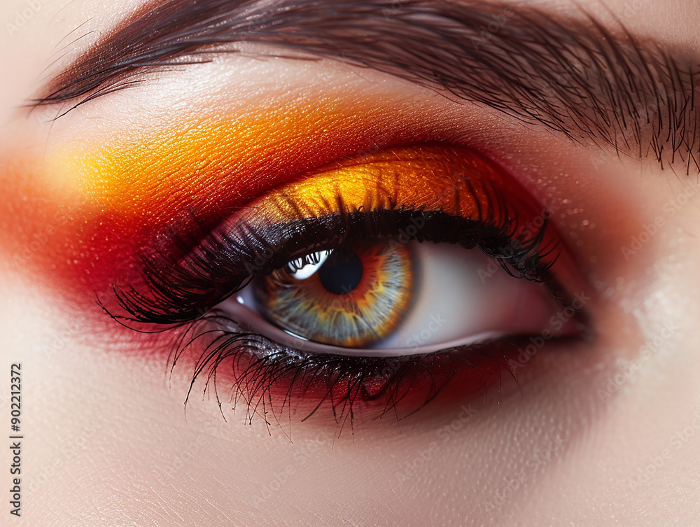 Glamorous Colourful Eyeshadow with Bold Winged Eyeliner