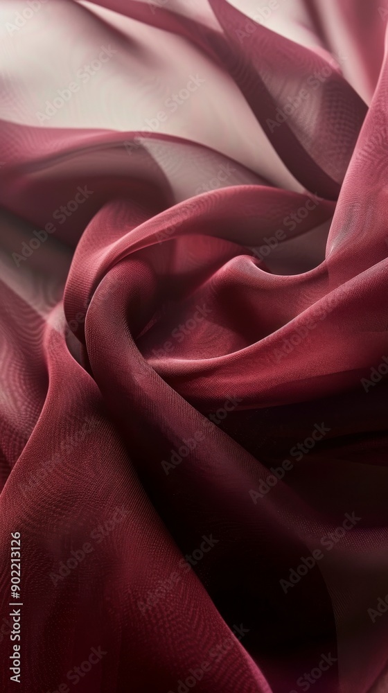 Fototapeta premium Close-up of red and pink chiffon fabric with soft folds, texture background. Textile concept